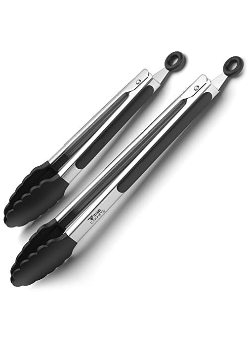 Tribal Cooking Tribal Cooking Kitchen Tongs with Silicone Tips  Stainless Steel tongs for cooking  9 and 12 Tongs With Silicone Rubber Grips Small and Large  Metal BBQ Tongs with Locking 