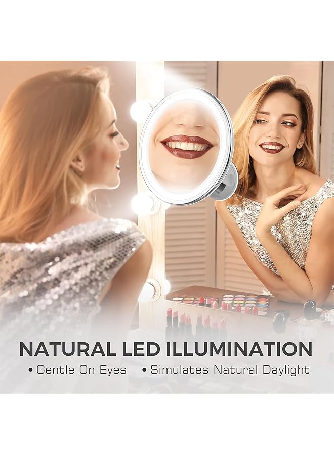 erorex Makeup Mirror With Lights Strong Suction Cup Vanity Mirror 10X Magnifying Lighted Vanity Daylight White Led Portable Illuminated Bathroom Mirrorfor Home Tabletop Bathroom Shower Button - Image 5