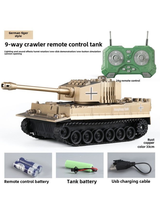 Remote Control Tank Cannon Charging Battle Tank Toy Remote Control Car Off-road Tracked Armor Model Wholesale-Colour:9-way Tiger  Remote Control Turret Rotation + Sound And Light Effects-Specification: - Image 1
