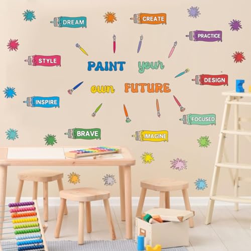 YIMEHDAN Colorful Paintbrush with Paint Splatter Wall Decal, Paint Your Own Future Inspirational Quote Vinyl Wall Stickers, Removable Ink Splotch Artwork for Art Room Classroom Playroom Decor - Image 5