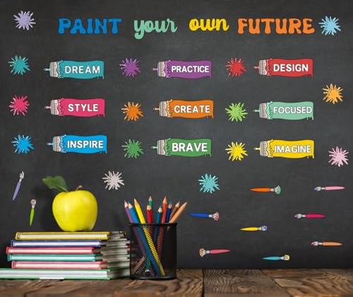 YIMEHDAN Colorful Paintbrush with Paint Splatter Wall Decal, Paint Your Own Future Inspirational Quote Vinyl Wall Stickers, Removable Ink Splotch Artwork for Art Room Classroom Playroom Decor - Image 3