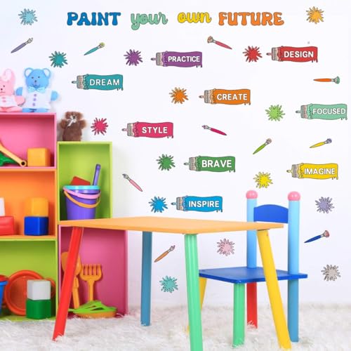 YIMEHDAN Colorful Paintbrush with Paint Splatter Wall Decal, Paint Your Own Future Inspirational Quote Vinyl Wall Stickers, Removable Ink Splotch Artwork for Art Room Classroom Playroom Decor - Image 4