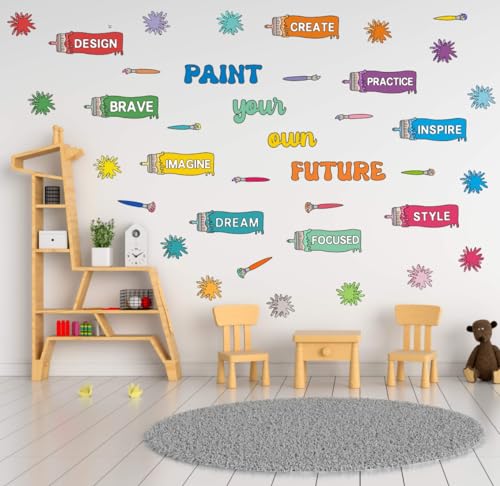 YIMEHDAN Colorful Paintbrush with Paint Splatter Wall Decal, Paint Your Own Future Inspirational Quote Vinyl Wall Stickers, Removable Ink Splotch Artwork for Art Room Classroom Playroom Decor - Image 1