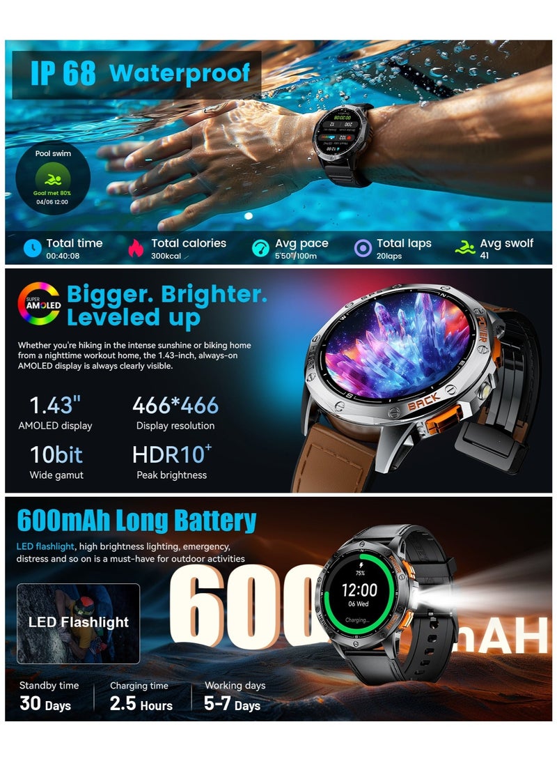 LIGE 45-Day Battery Military Rugged GPS Smart Watch: 1.43" AMOLED, IP68 Waterproof, 100+ Sports Modes, Compass & Flashlight for Men (Android & iOS)  - Image 5