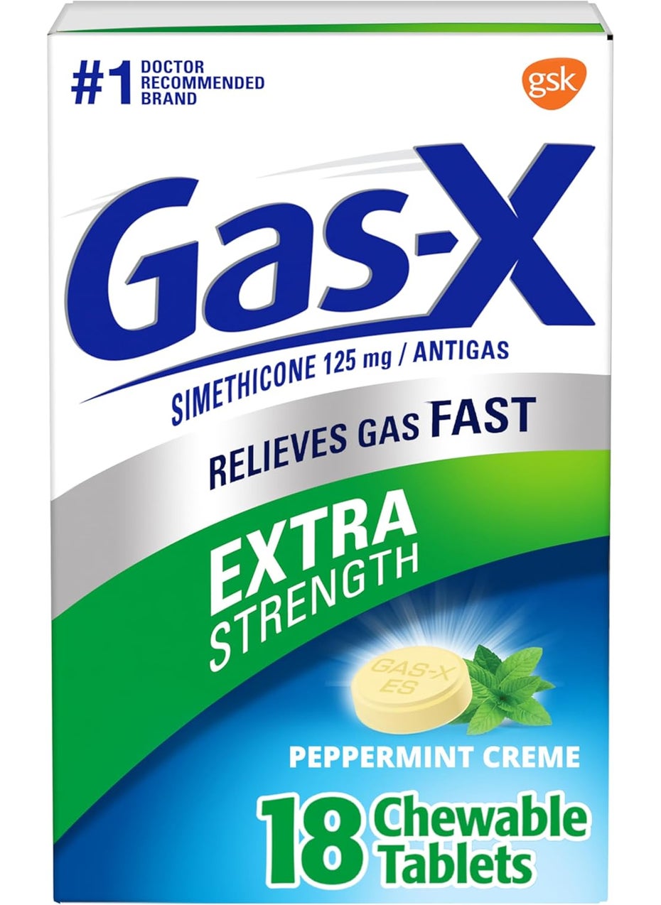 Gas-X - Gas-X Extra Strength Chewable Gas Relief Tablets with Simethicone 125 mg, Peppermint Creme - 18 Count - Image 1