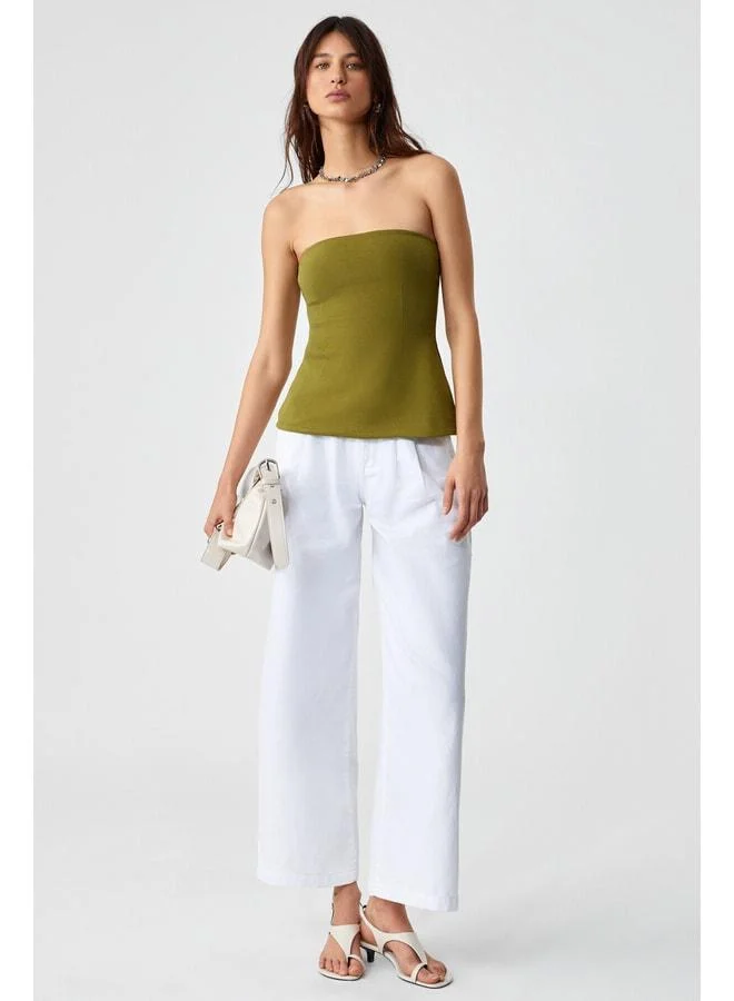 Grimelange ORIANA Women's Slim Fit Strapless Green Blouse.