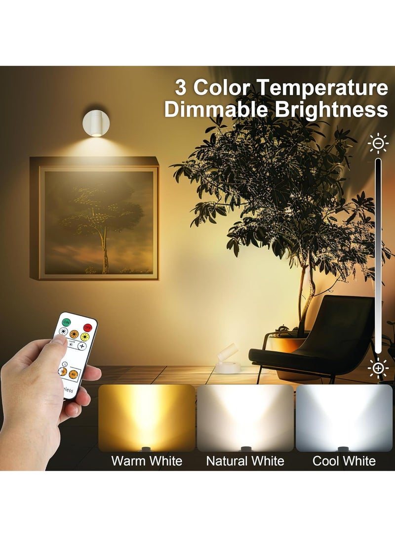 Arabest Wireless LED Spot lights Indoor Battery Operated with Remote, Rechargeable Up lights Indoor with Timer＆Dimmable, 3CCT Picture Lights for Wall, SpotLights Accent Uplighting for Plant, Artwork -White - Image 2