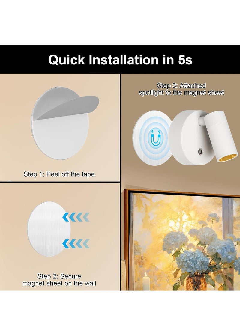 Arabest Wireless LED Spot lights Indoor Battery Operated with Remote, Rechargeable Up lights Indoor with Timer＆Dimmable, 3CCT Picture Lights for Wall, SpotLights Accent Uplighting for Plant, Artwork -White - Image 4