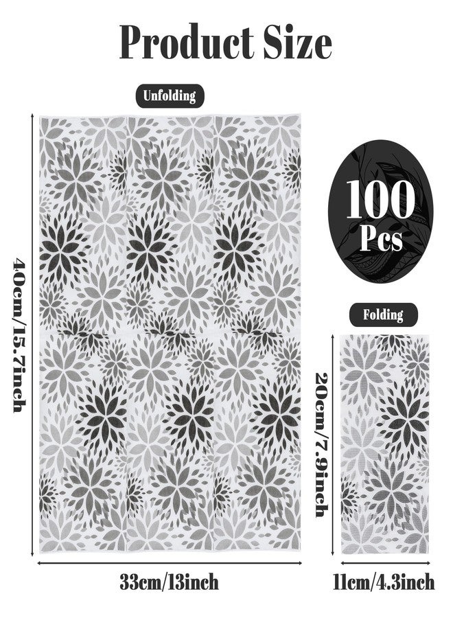 GROBRO7 100 Pcs Black & Gray Dahlia Pattern Disposable Napkins Spring Summer Dinner Guest Towels 3 Ply Bathroom Hotel Hand Tissue Paper for Picnic Holiday Birthday Anniversary Party Table Supplies - Image 2