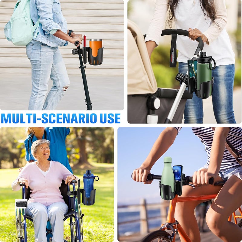 TSAKBAM Stroller Cup Holder with Phone Holder 2in1 Universal Cup Holder for Walker Wheelchair Bike Scooter Fits Most Cup Black - Image 5