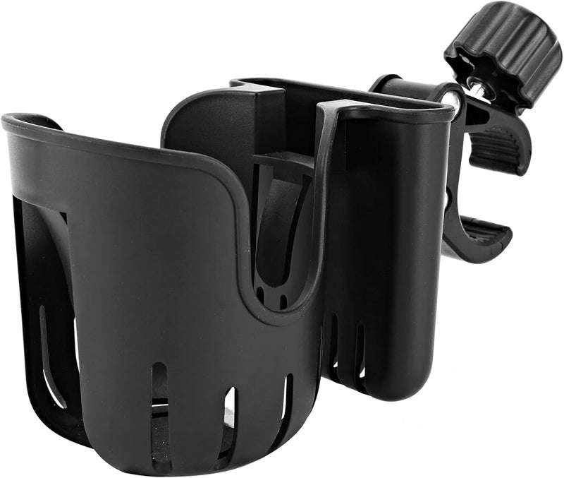 TSAKBAM Stroller Cup Holder with Phone Holder 2in1 Universal Cup Holder for Walker Wheelchair Bike Scooter Fits Most Cup Black - Image 1