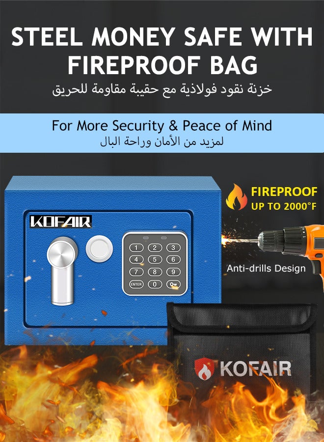 KOFAIR Home Safe (0.23 Cubic Feet) with Fireproof Bag, Mini Digital Safety Box with Light, Money Lock Box (Blue)  - Image 4