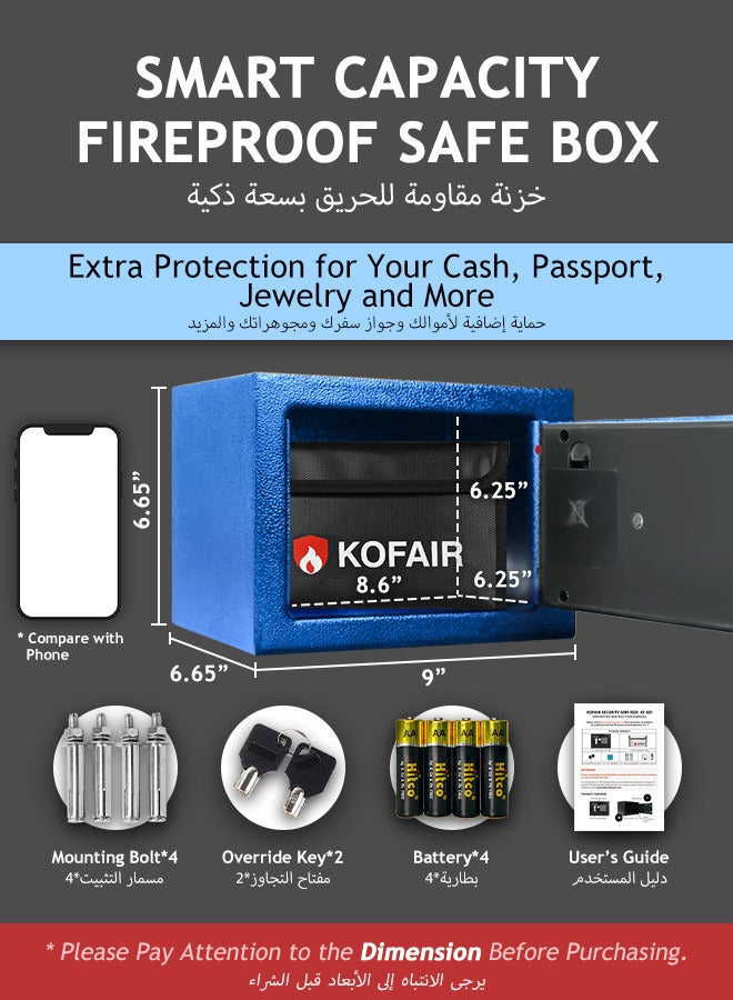KOFAIR Home Safe (0.23 Cubic Feet) with Fireproof Bag, Mini Digital Safety Box with Light, Money Lock Box (Blue)  - Image 5
