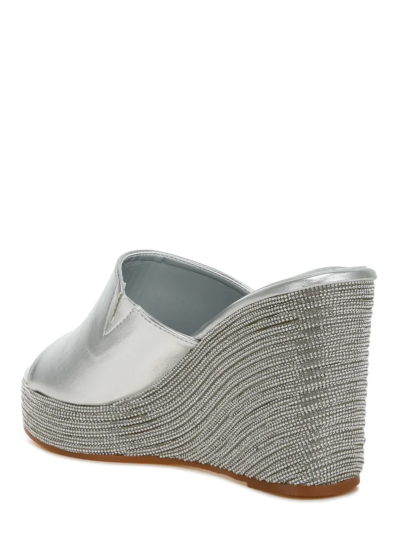 London Rag Wedge Heel Peep Toe Sandals in Silver