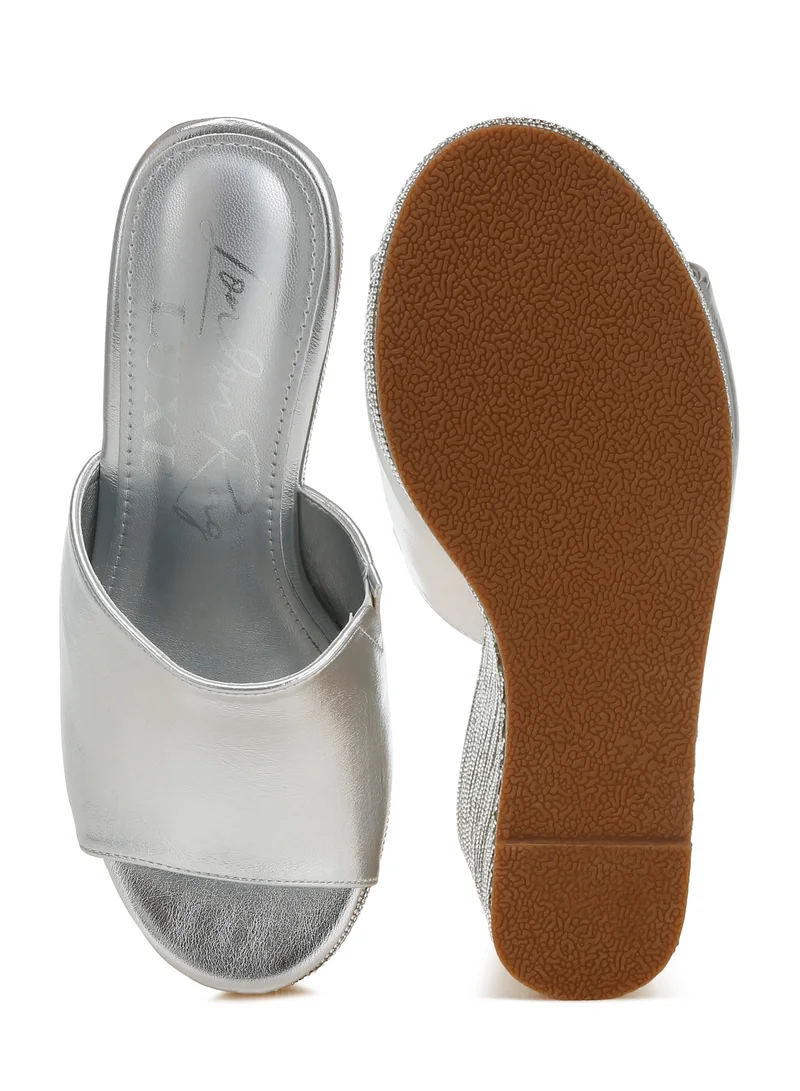 London Rag Wedge Heel Peep Toe Sandals in Silver