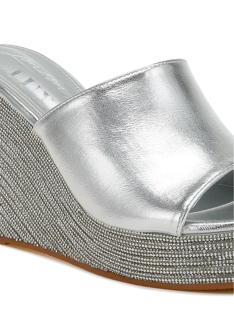 London Rag Wedge Heel Peep Toe Sandals in Silver