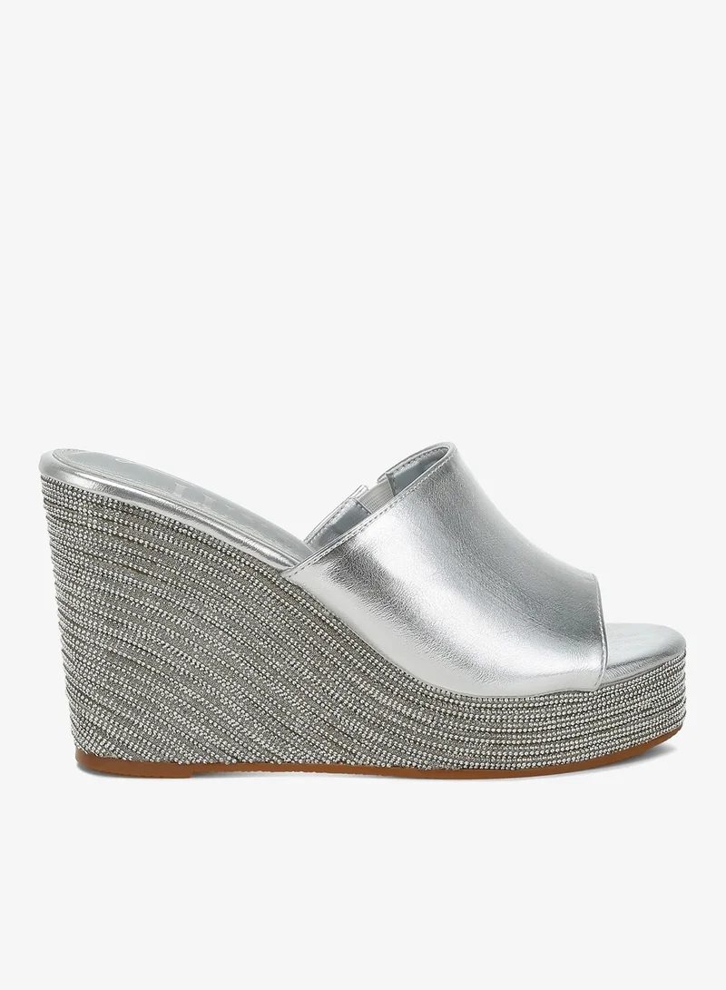 Wedge Heel Peep Toe Sandals in Silver
