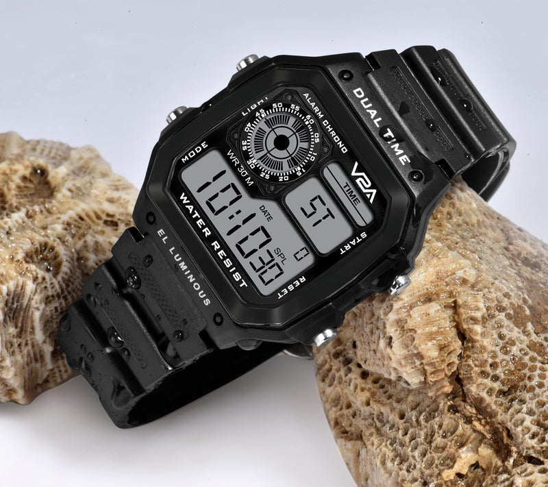 V2A Retro Classic Small Digital Black Dial Men's And Women's Sports Watch - Resin - Image 3