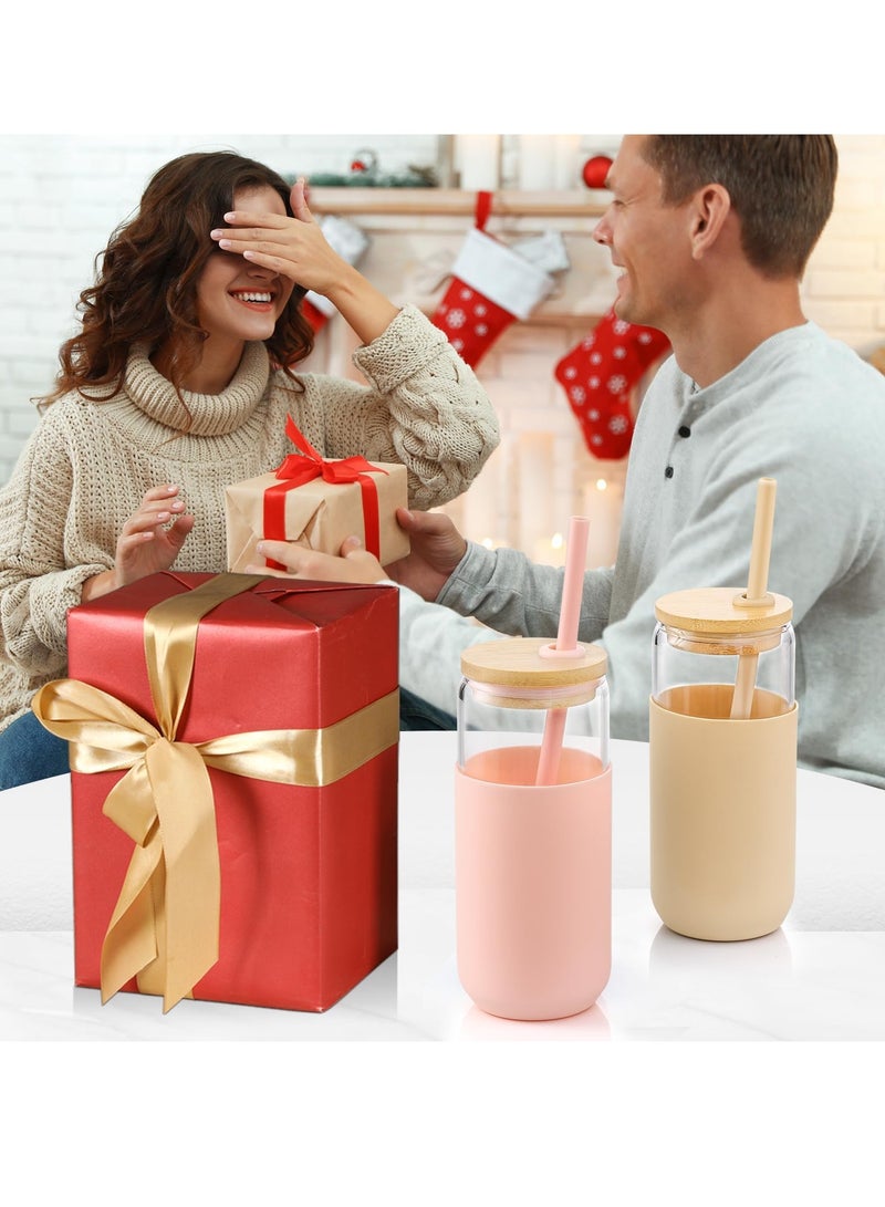 MIXDE 20 OZ Glass Cups with Bamboo Lids and Straws - Beer Can Shaped Drinking Glasses with Silicone Protective Sleeve Set, Iced Coffee Glasses, Cute Tumbler Cup for Water, Tea  - Image 5