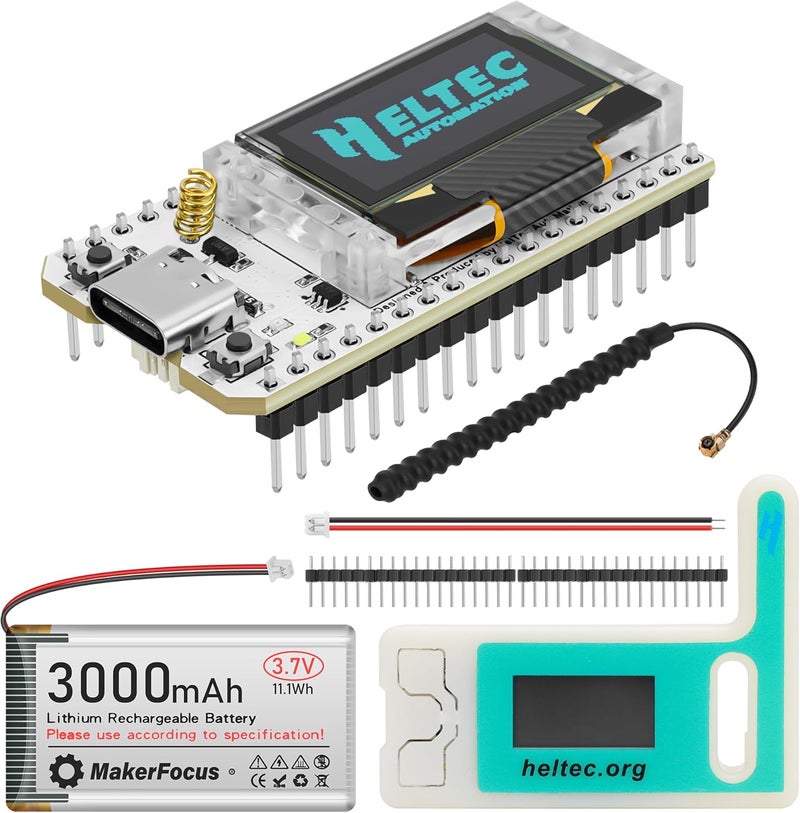 MakerFocus ESP32 LoRa V3 Development Board with 3000mAh Battery, Protective Case, 915MHz Antenna Integrated WiFi Bluetooth SX1262 CP2102 for Meshtastic IoT Arduino - Image 1
