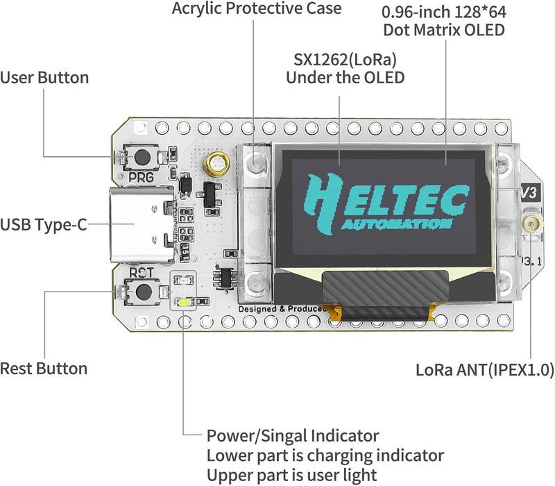 MakerFocus ESP32 LoRa V3 Development Board with 3000mAh Battery, Protective Case, 915MHz Antenna Integrated WiFi Bluetooth SX1262 CP2102 for Meshtastic IoT Arduino - Image 4