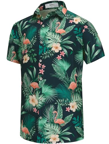 KYKU Men's Hawaiian Shirts Vacation Button Up Shirt Flamingo, Green, Medium - Image 2