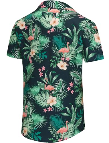KYKU Men's Hawaiian Shirts Vacation Button Up Shirt Flamingo, Green, Medium - Image 4