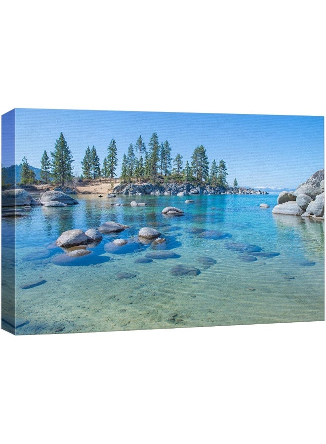wall26 Canvas Prints Wall Art - Beautiful Blue Clear Water on The Shore of The Lake Tahoe - Image 1