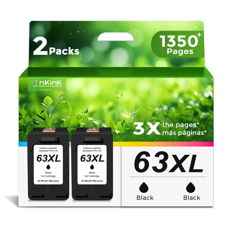 Ankink 63XL Ink Cartridges Replacement for HP 63 XL (Black 2-Pack) Work with HP63 3830 4650 4652 4655 5200 5252 5255 5258 4520 4512 1112 2132 3630 3632 3631 2130 4510 4654 Printers 2 BK - Image 1