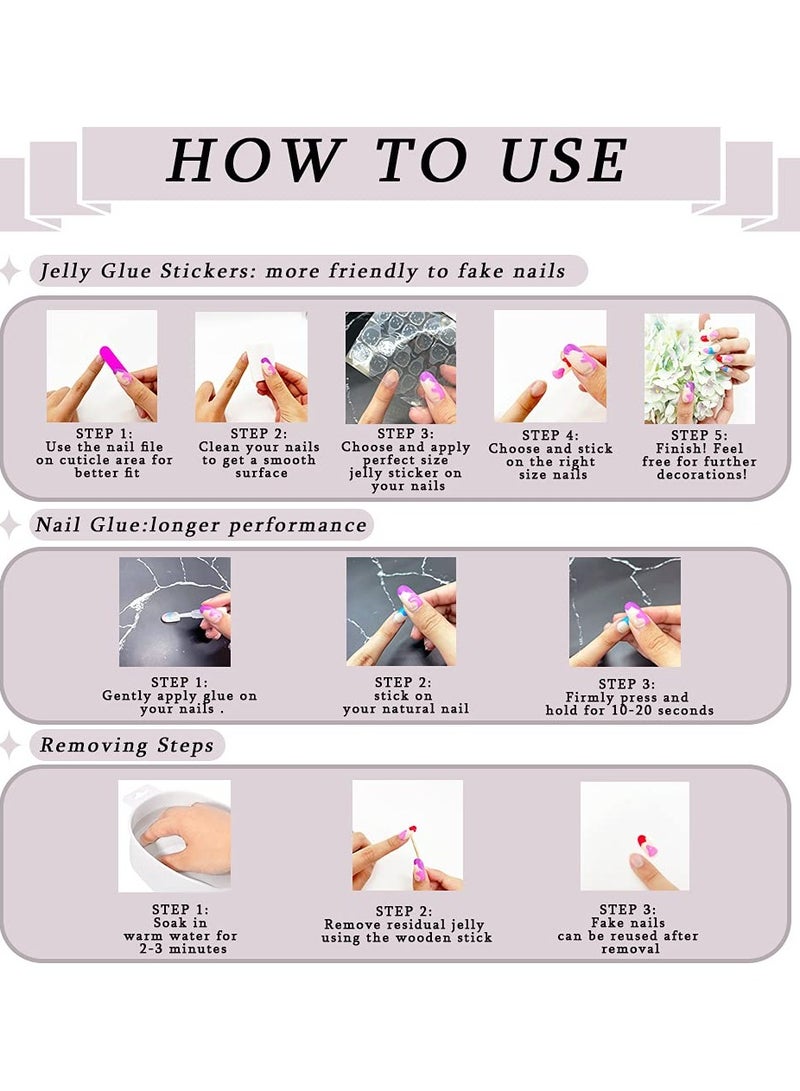 Glossy Pink Press on Nails, Medium Fake Nails with Flower Bow Design, 24Pcs Acrylic Glue on Nails for Stunning Nail Art Decoration - Image 5