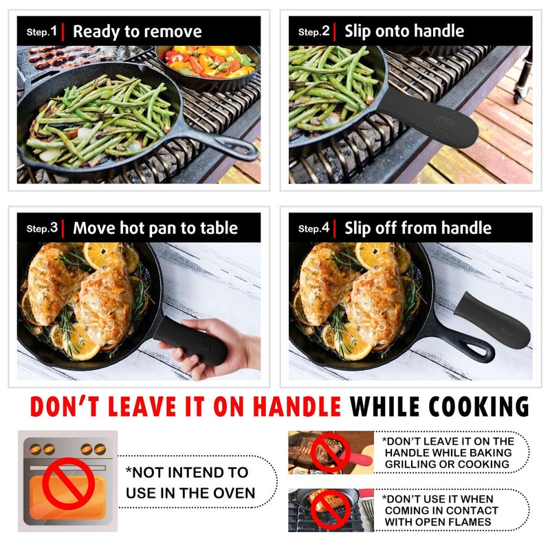 Cbiumpro 2-Pack Cast Iron Handle Cover, Silicone Heat Resistant Hot Cast Iron Skillet Pan Handle Covers Holder Sleeve - Image 3