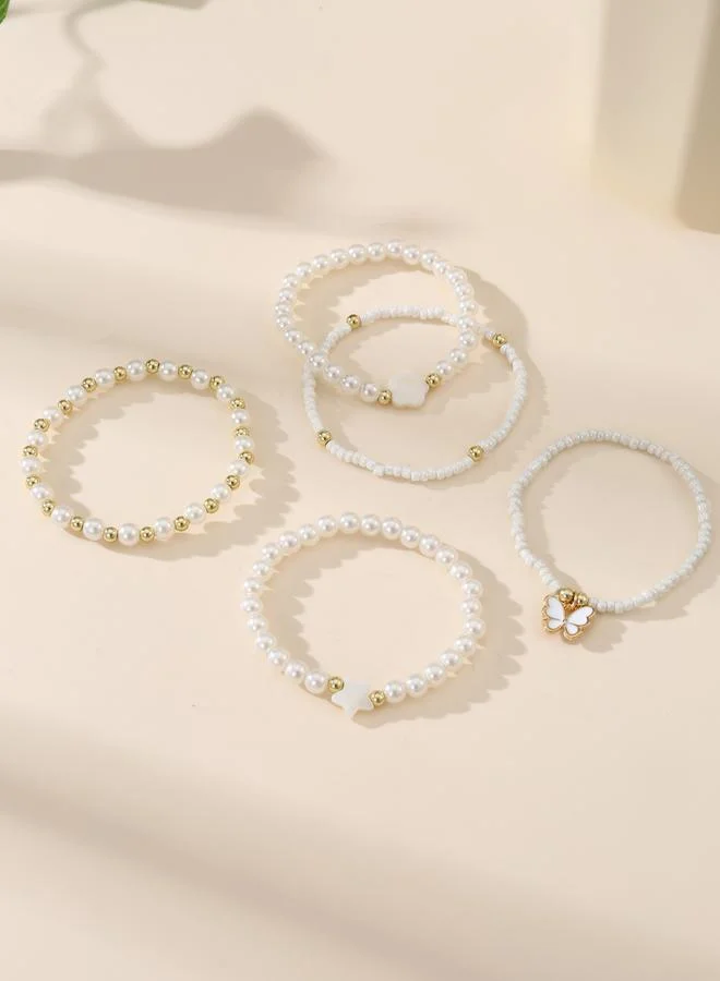 Take Two Pack of 5 - White Beaded Bracelet