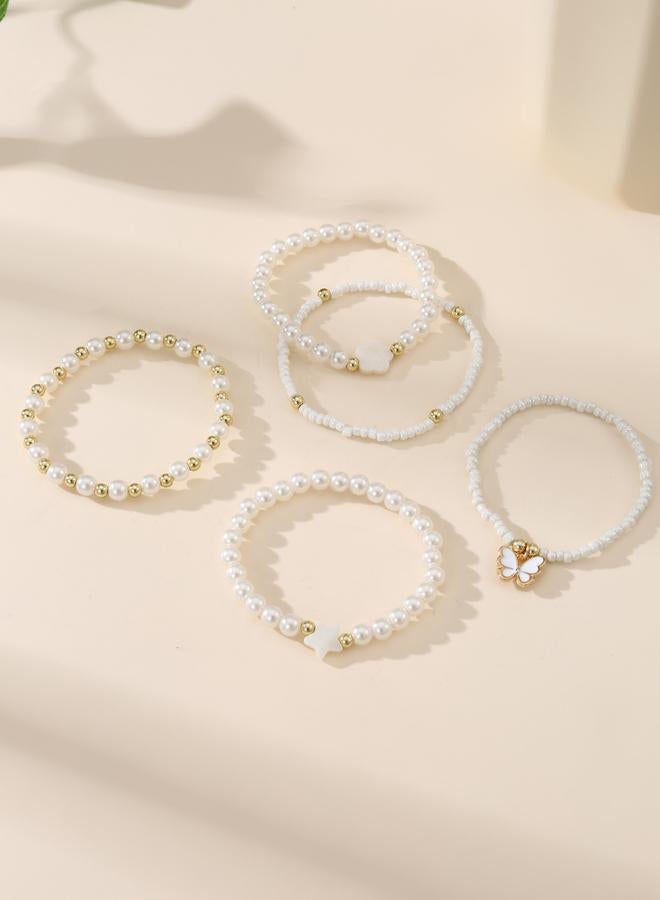 Take Two Pack of 5 - White Beaded Bracelet - Image 2