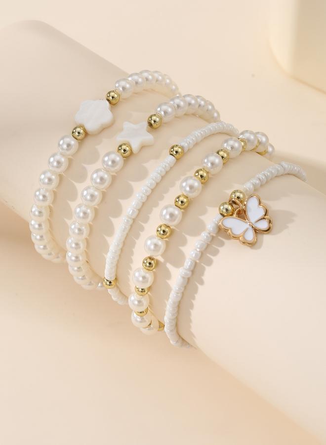 Take Two Pack of 5 - White Beaded Bracelet - Image 1