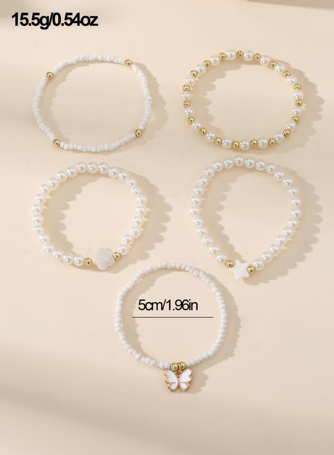 Take Two Pack of 5 - White Beaded Bracelet - Image 5