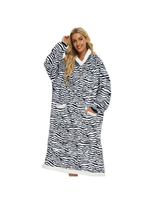 2024 Winter Flat Sheep Wool Blanket Extended Vertical Pocket Flip Casual Lazy Quilt Flannel Velvet TV Television Cover D21 zebra