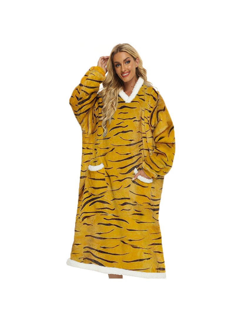 2024 Winter Flat Sheep Wool Blanket Extended Vertical Pocket Flip Casual Lazy Quilt Flannel Velvet TV Television Cover D21 zebra