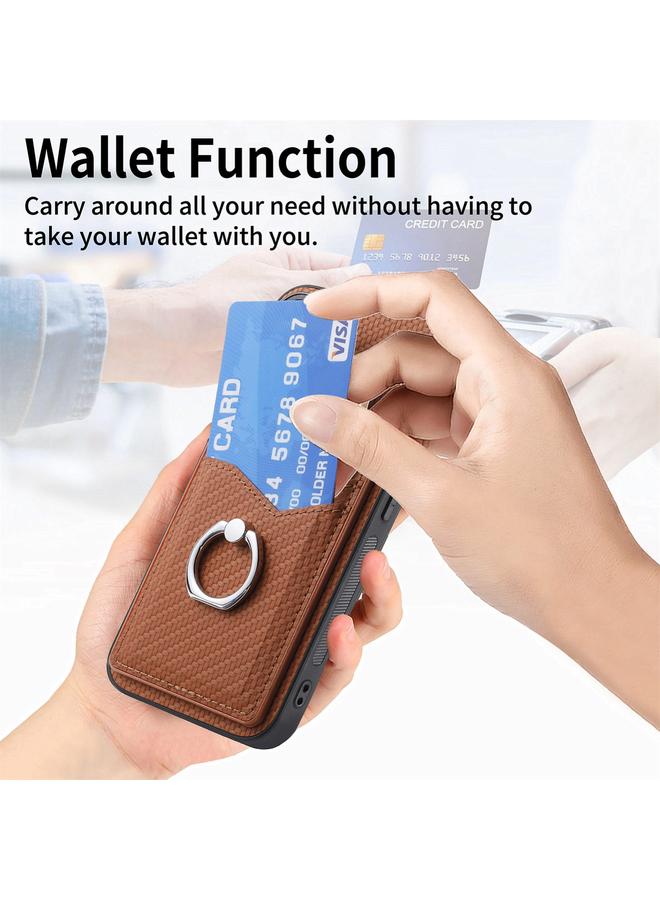 اس-توب جراب لهاتف Huawei Mate 60 Pro مصنوع من ألياف الكربون ومحفظة بطاقات وحلقة وحامل هاتف - Image 5