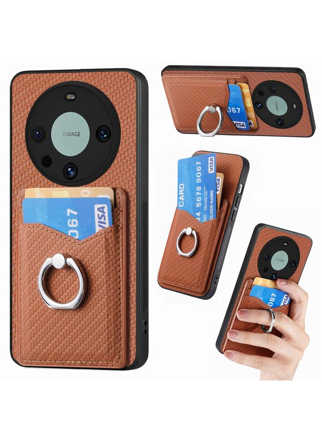 اس-توب جراب لهاتف Huawei Mate 60 Pro مصنوع من ألياف الكربون ومحفظة بطاقات وحلقة وحامل هاتف - Image 1