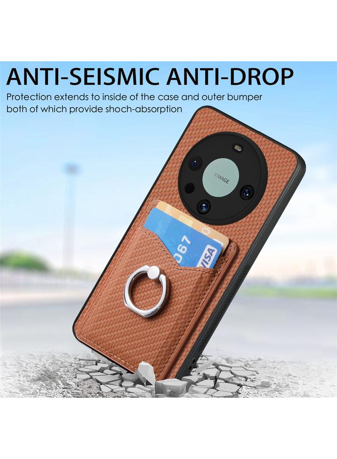 اس-توب جراب لهاتف Huawei Mate 60 Pro مصنوع من ألياف الكربون ومحفظة بطاقات وحلقة وحامل هاتف - Image 2