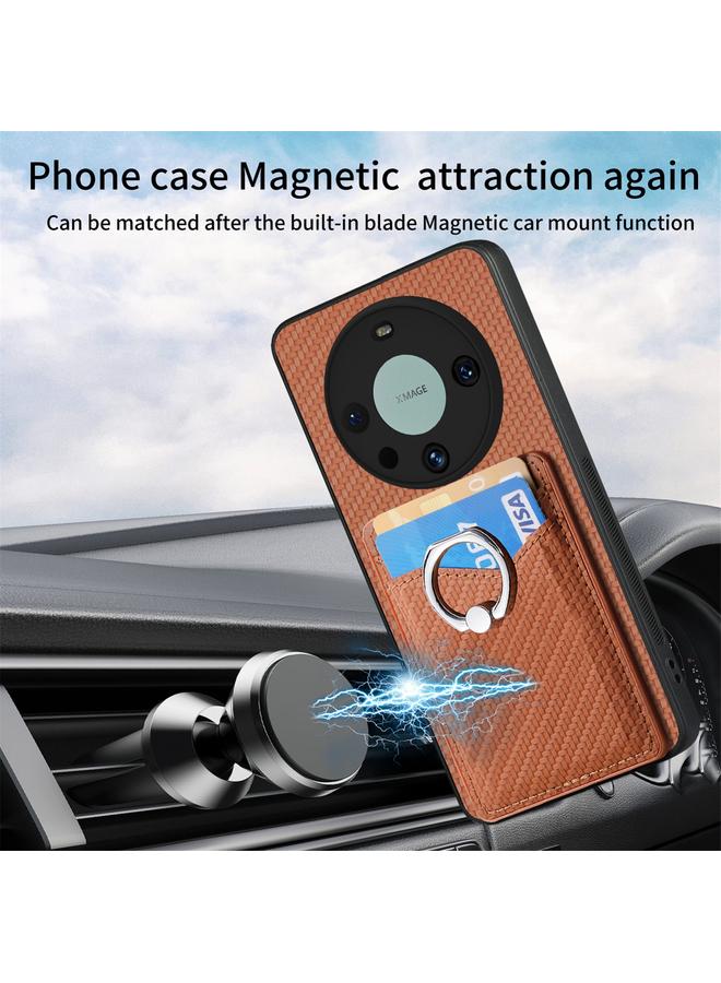 اس-توب جراب لهاتف Huawei Mate 60 Pro مصنوع من ألياف الكربون ومحفظة بطاقات وحلقة وحامل هاتف - Image 3