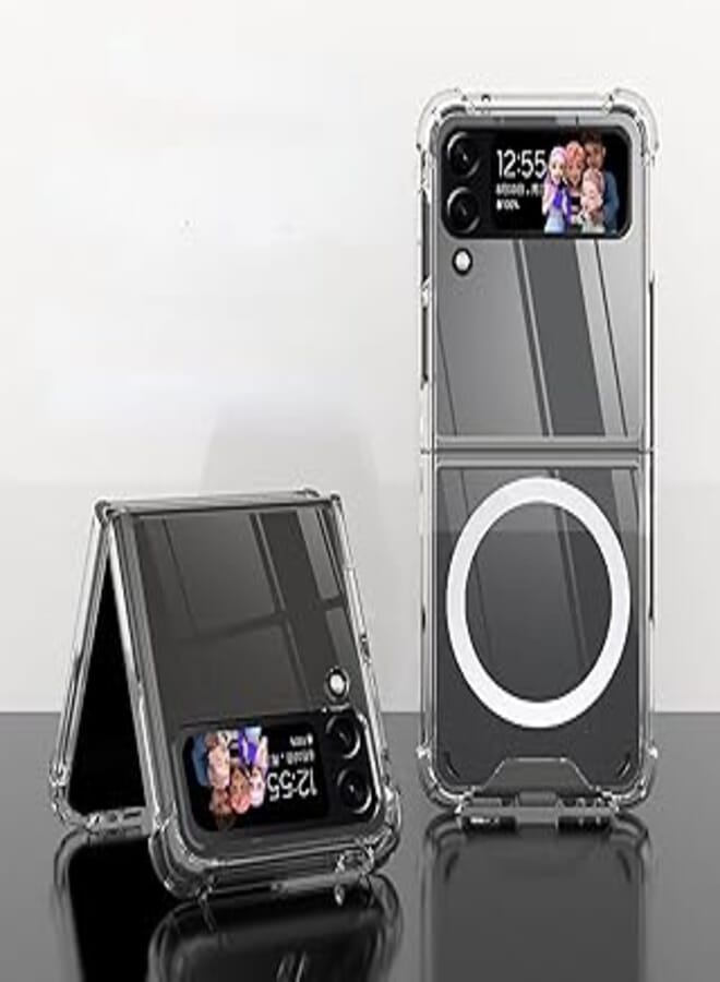 NUIGUBF Suitable forProtective case for Samsung Galaxy Z flip 3, compatible with Magsafe, magnetic case, shockproof, anti-yellowing, anti-scratch (transparent magnetic safe)