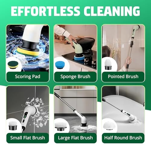 TOMdoxx Electric Spin Scrubber Rechargeable Cleaning Brush, Cordless & Portable Power Scrubber Kit with Replaceable Brush Heads (9 in 1) - Image 3