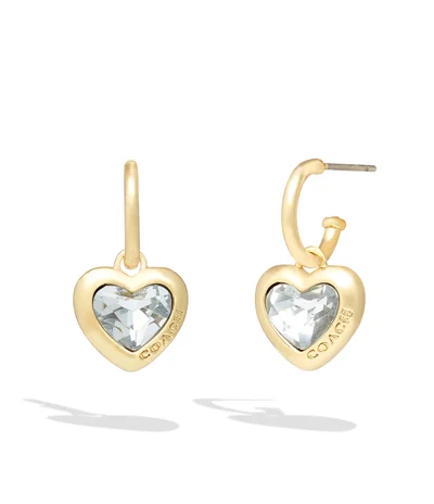 COACH Heart Charm Huggie Earrings