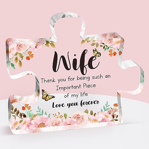 Buioata Mothers Day Gifts for Wife - Engraved Acrylic Block Puzzle Plaque Decorations 3.9 x 3.3 inch - Delicate Wife Birthday Gifts from Husband - Anniversary Mothers Day Birthday Gifts for Wife, Ideas - Image 1