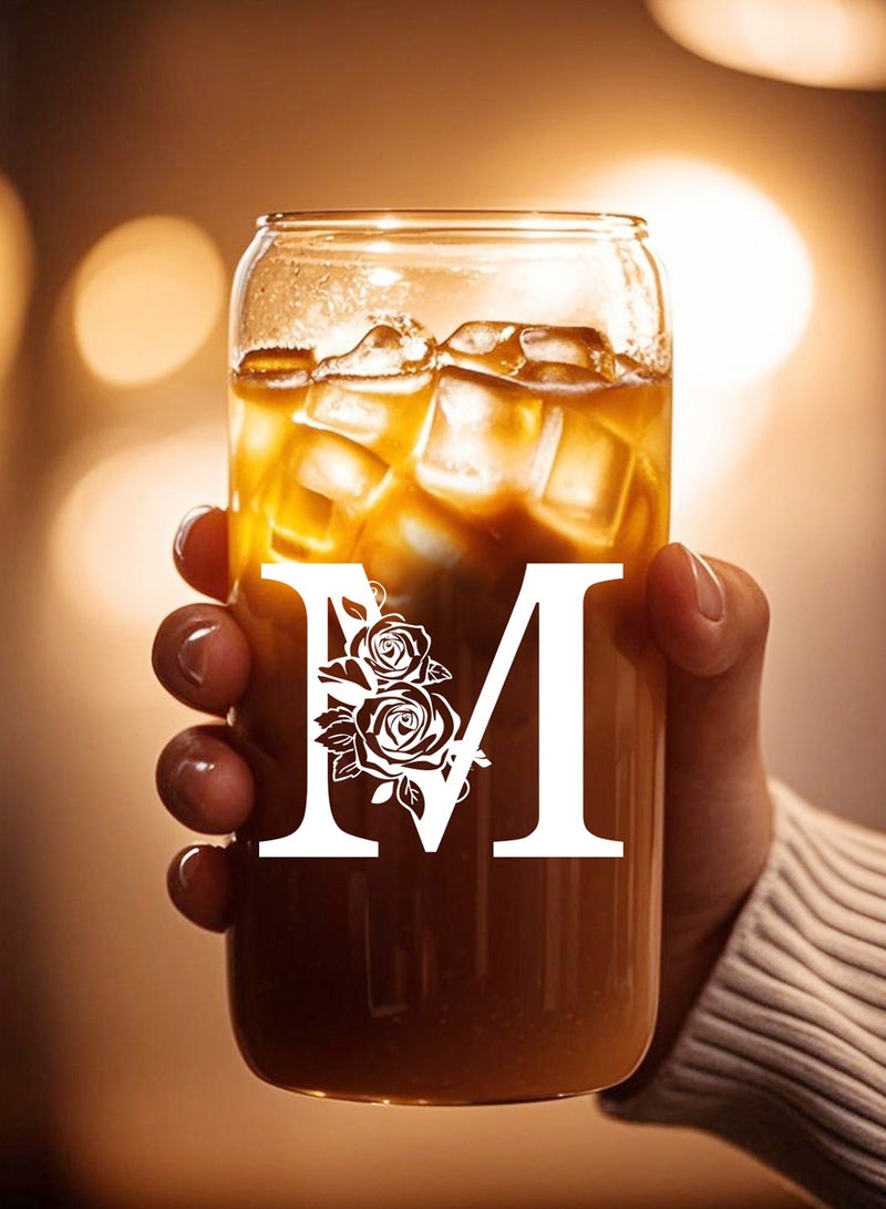 DAMCONME Birthday Gifts for Ladies, Monogrammed Initial Glass Cup Personalized Gifts for Women, 16oz Glass Cups with Lids and Straws, Iced Coffee Cup - Gifts for Birthday,M - Image 5