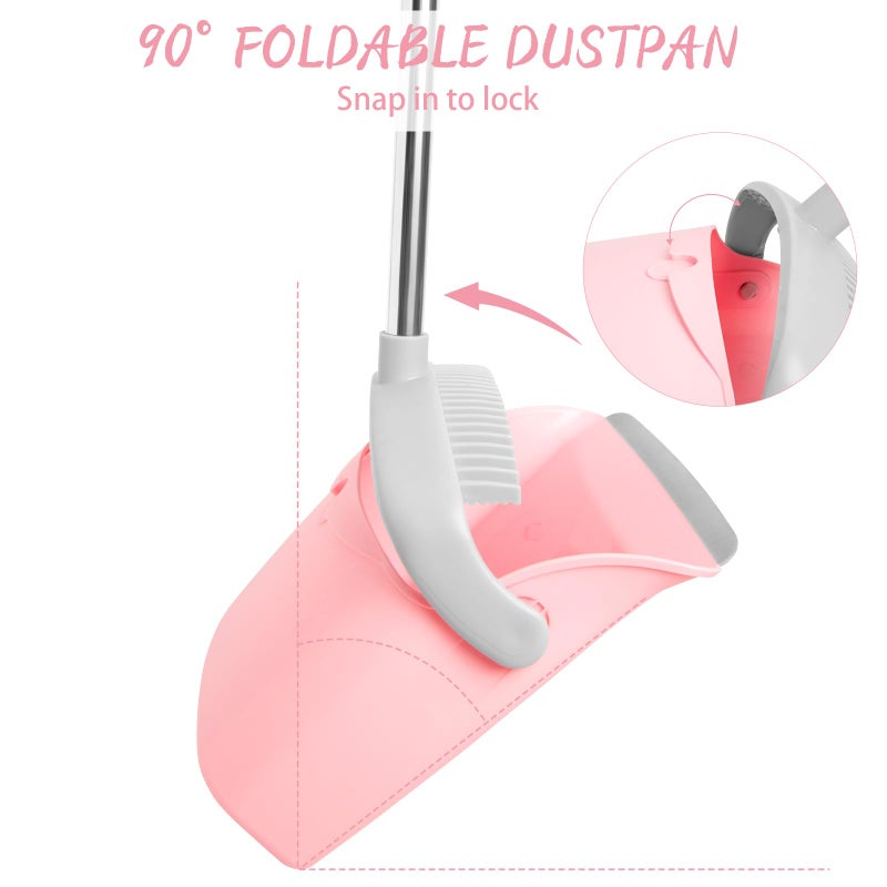 OOOFLOWER Broom and Dustpan Combo Set, Long Handle and Standing Dust Pan with Comb Teeth, Efficient Floor Cleaning for Kitchen, Outdoor, Dorm, Apartment, Office Lobby (Pink Gray) - Image 5