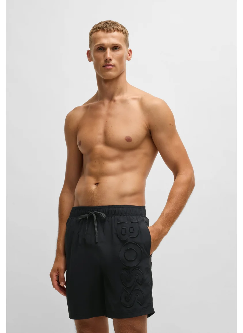 بوس Fully lined swim shorts with 3D logo embroidery