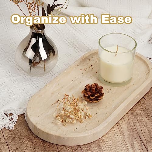 Koville Italian Natural Travertine Vanity Decorative Marble Tray, 12"x6" Light Beige Travertine Wabi Sabi Style Catchall Tray for Perfume, Candles, Jewelry - Image 2