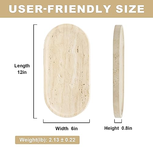 Koville Italian Natural Travertine Vanity Decorative Marble Tray, 12"x6" Light Beige Travertine Wabi Sabi Style Catchall Tray for Perfume, Candles, Jewelry - Image 4